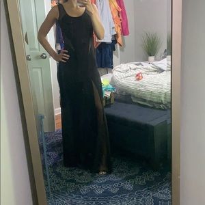 Maxi Black Stretchy Dress Open Back XS